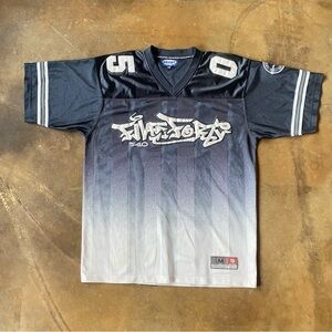 VTG 90s Brody Embroidered Graffiti Oversized Striped Mesh Athletic Jersey